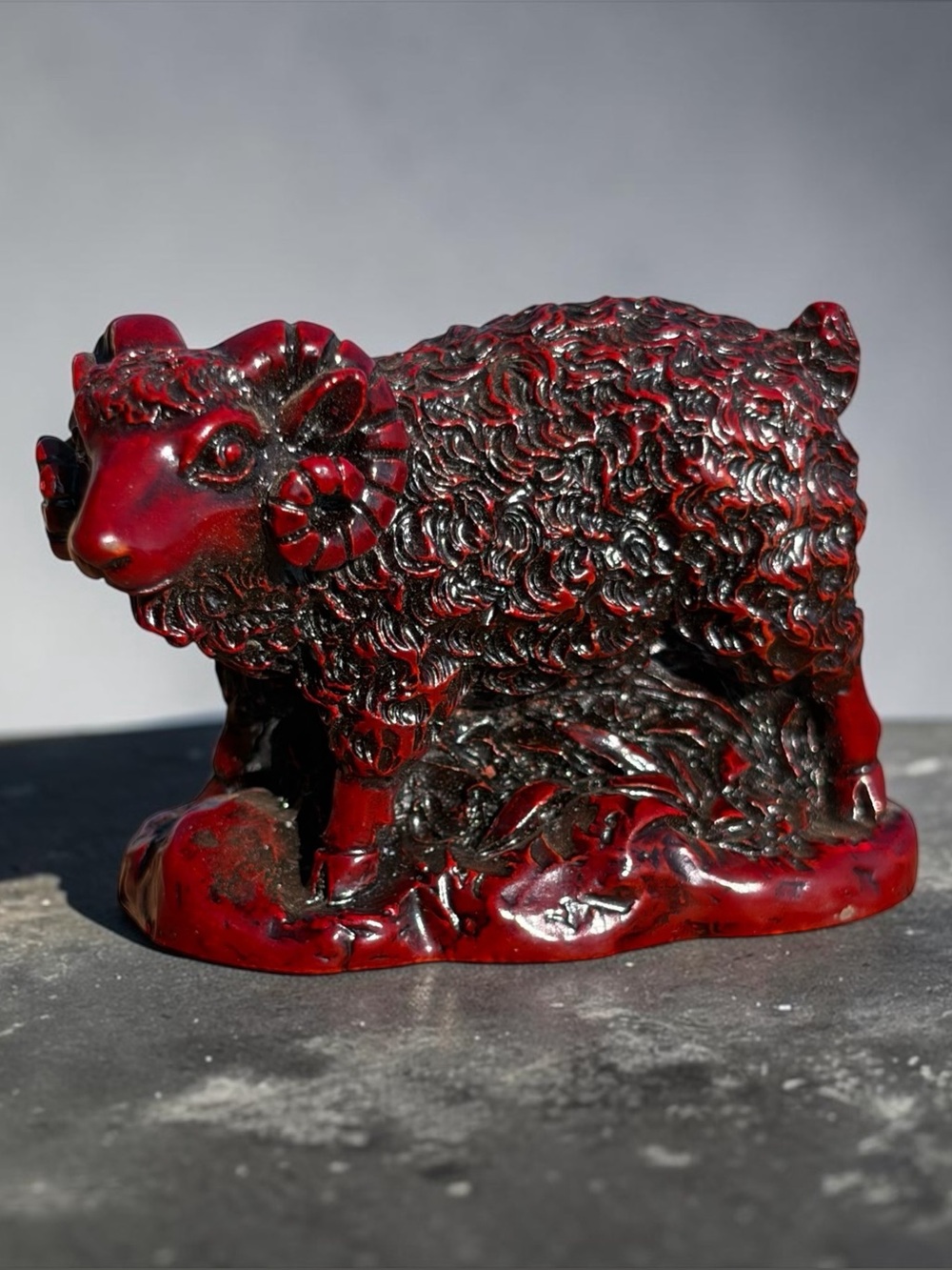 RED RESIN SHEEP ZODIAC FIGURINE